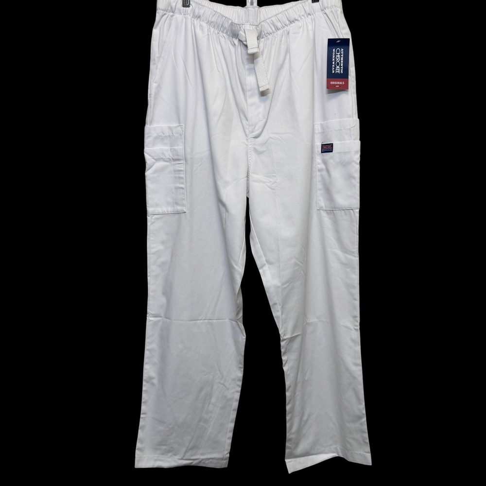 Cherokee Mens Scrub Pant L White Cargo Originals Drawstring Pockets Healthcare